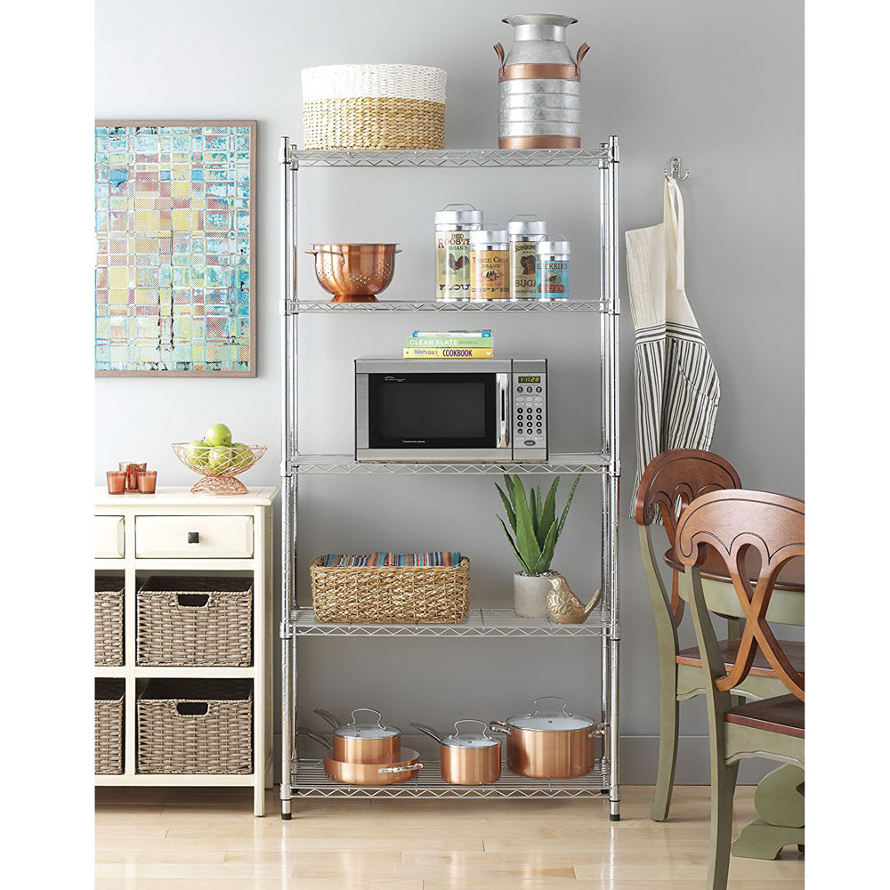 Kitchen Appliances Warehouse - 5-laags opbergrekken van zilverkleurig metaaldraad, opbergkast,